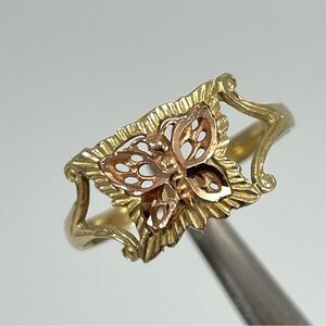 BEAUTIFUL 14K SOLID GOLD TRI-COLOR BUTTERFLY RING SZ 7
